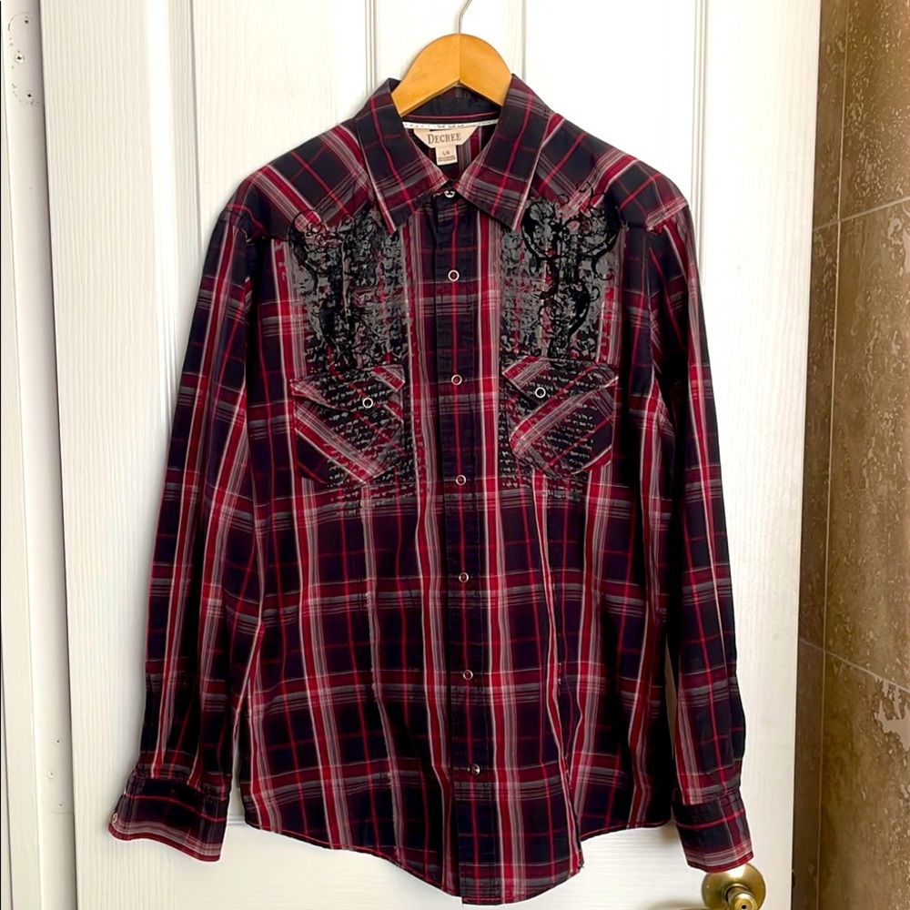 Decree - Red and Black Plaid Western Shirt